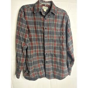 L.L Bean Mens M Relaxed Fit Buttons Up Long Sleeve Collared Shirt Red Gray Plaid